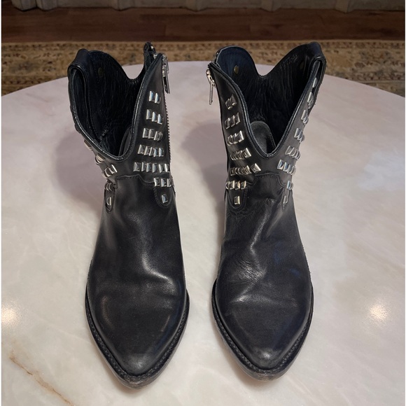 GOLDEN GOOSE STUDDED ANKLE BIKER COWGIRL WESTERN BLACK LEATHER BOOTS SIZE 40 - Picture 3 of 7